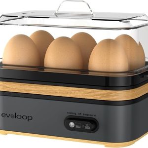 Evoloop Rapid Egg Cooker Electric 6 Eggs Capacity, Soft, Medium, Hard Boiled, Poacher, Omelet Maker Egg Poacher With Auto Shut-Off