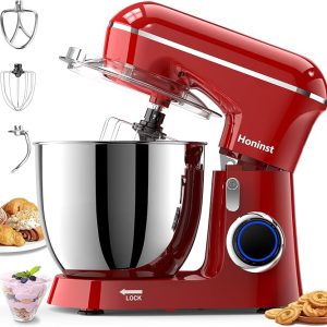 Honinst Stand Mixer, 6.5QT 10-Speed Tilt-Head Electric Stand Mixer, 3-In-1 Kitchen Mixer with Bowl, Dough Hook, Whisk and Beater, Food Mixer for Baking, Cake and Most Home Cooks