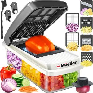 Mueller Vegetable Chopper Mandoline Slicer, Food Veggie Chopper, Cheese Grater, Onion Vegetable Cutter with Container, Dicer, Kitchen Gadgets & Essentials