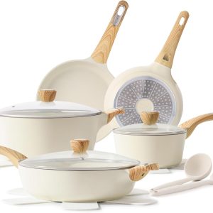 SENSARTE Ceramic Cookware Sets, Pots and Pans Set Non stick, 14 Piece Induction Cookware, Non toxic Healthy Non Stick Kitchen Cooking Set, with Frying Pans Set, PFAS PTFE PFOA PFOS Free