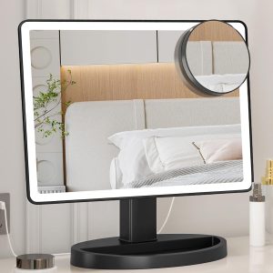 FUNTOUCH Large Lighted Makeup Mirror with Lights (Black)